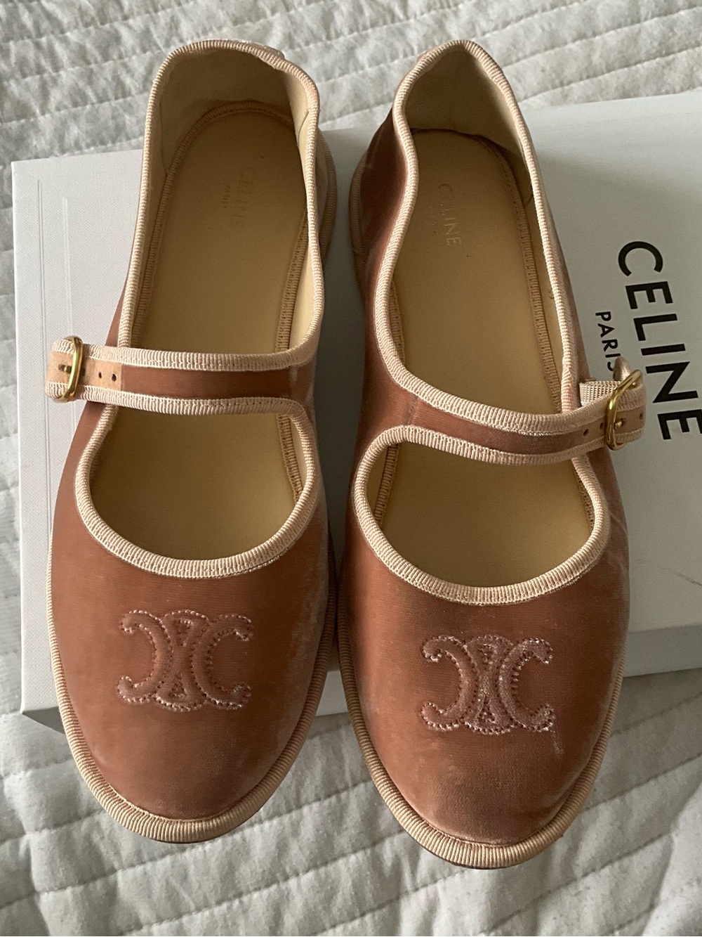 Celine Women’s Brown Velvet Mary Jane Flats